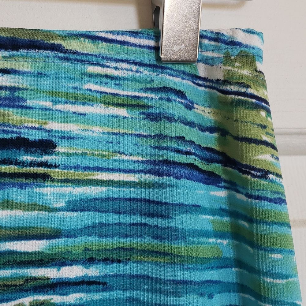 Vintage La Belle 90s Y2K Abstract Watercolor Skirt Blue Green Stretch - Picture 3 of 5